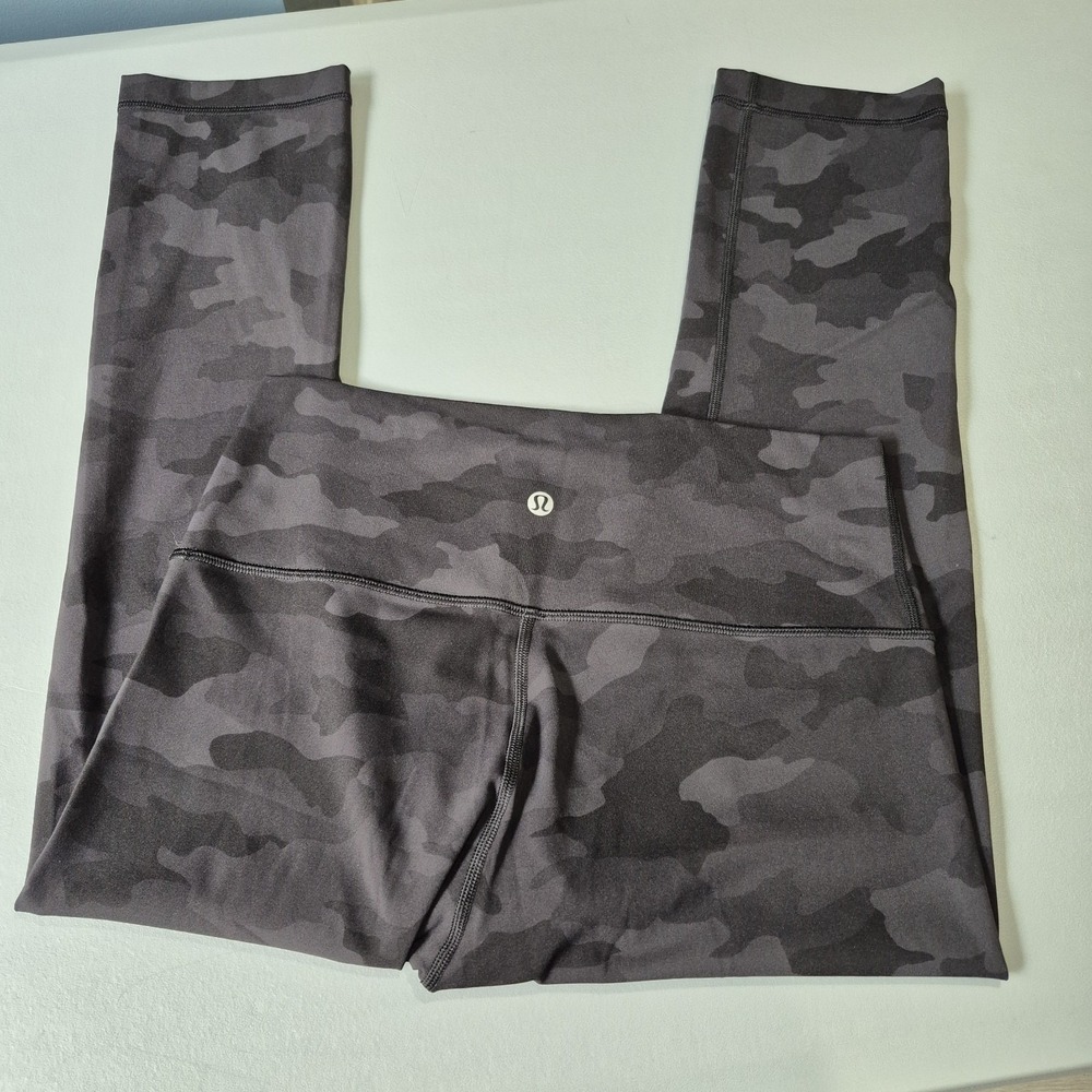 Lululemon Wunder Under Crop Womens 8 Black Gray Camo High Rise Luxtreme‎ 21"